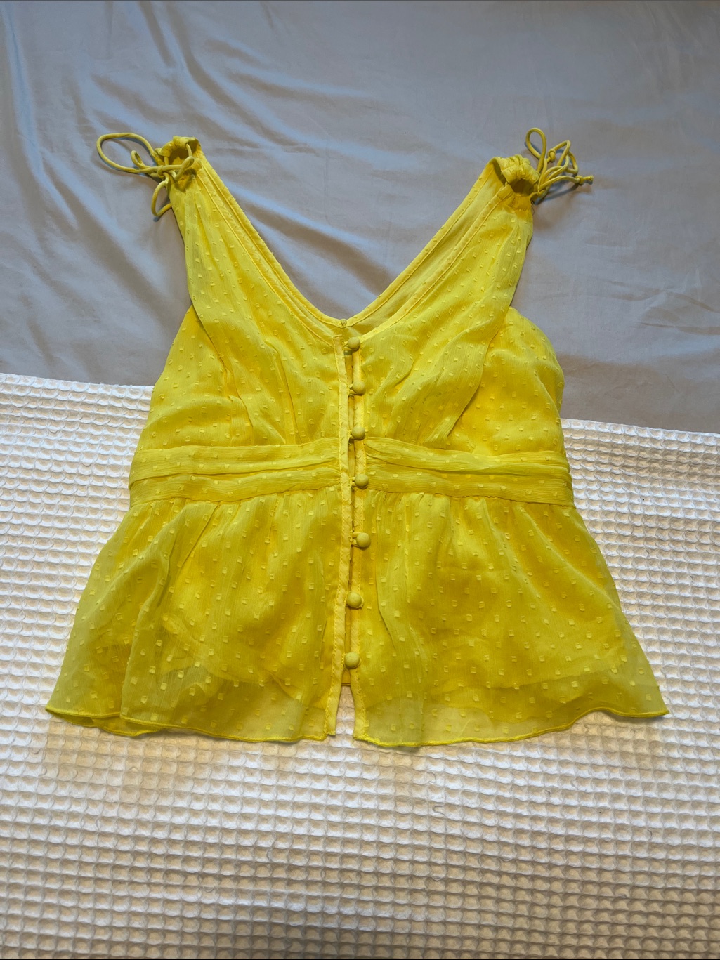 Abercrombie & Fitch Bright Yellow Swiss Dot Tie-Strap Camisole